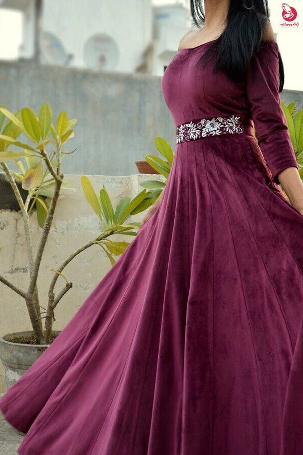 Wine Velvet off Shoulder Padded Gown