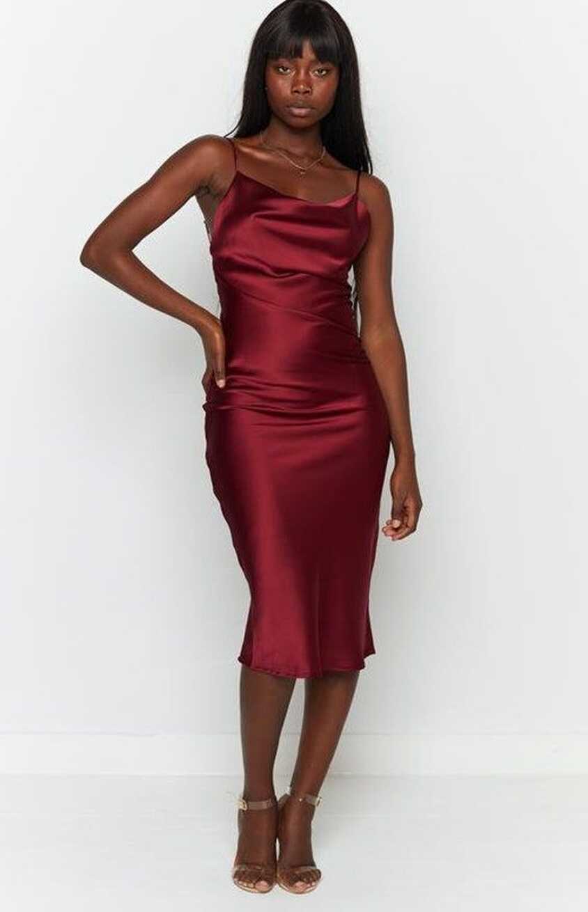 Wine color satin dress long dress, wrapdresses, custom dress ...