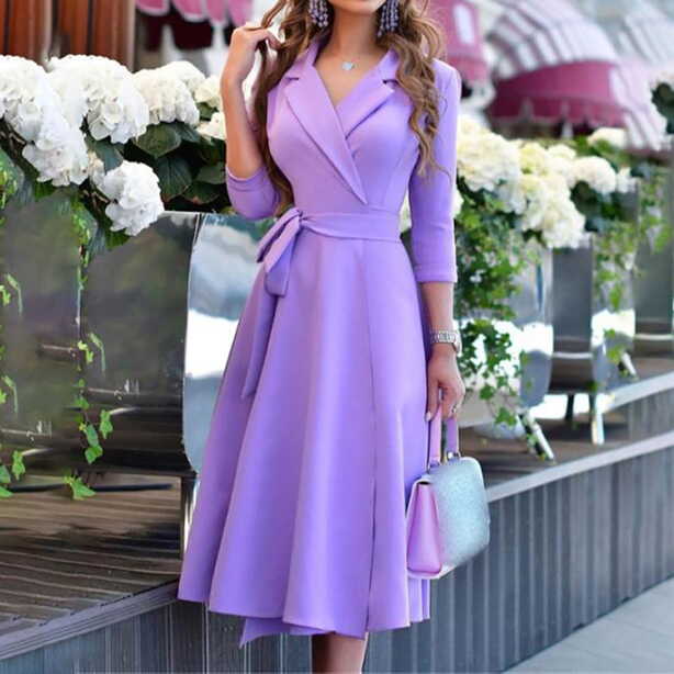 Winter Casual Wrap Dress for Women V-Neck Tie Waist A-Line Dress 3 ...