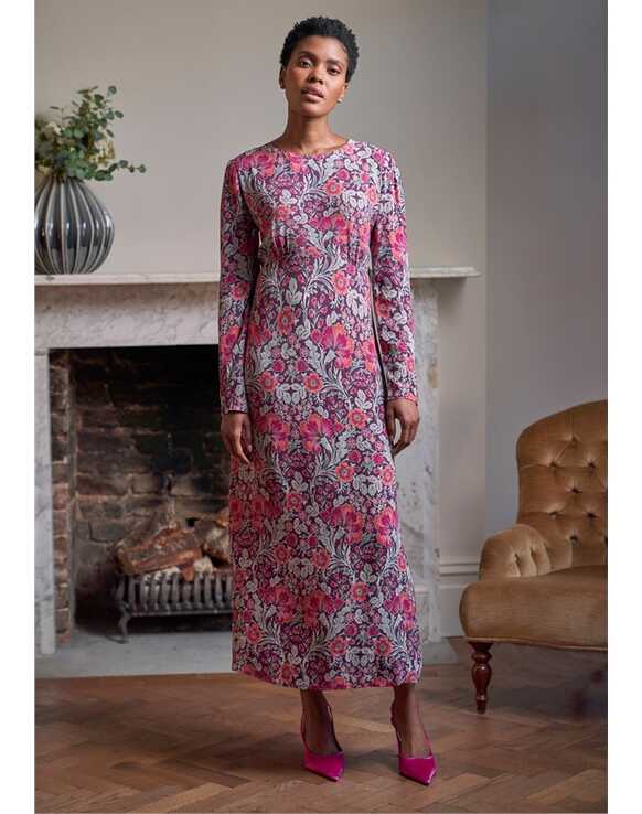 Winter Floral | Long Sleeve Midi Dress | Pure Collection