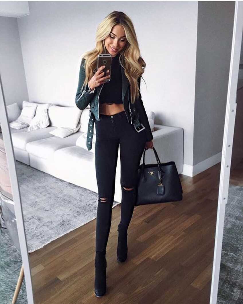 Winter Night Out Outfit With Cropped Top