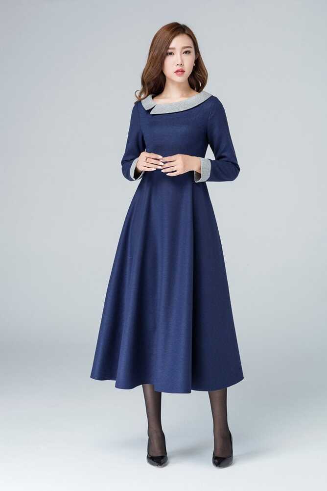 Winter Wool Dress Vintage, Long Women Dresses, Warm Winter Dress ...