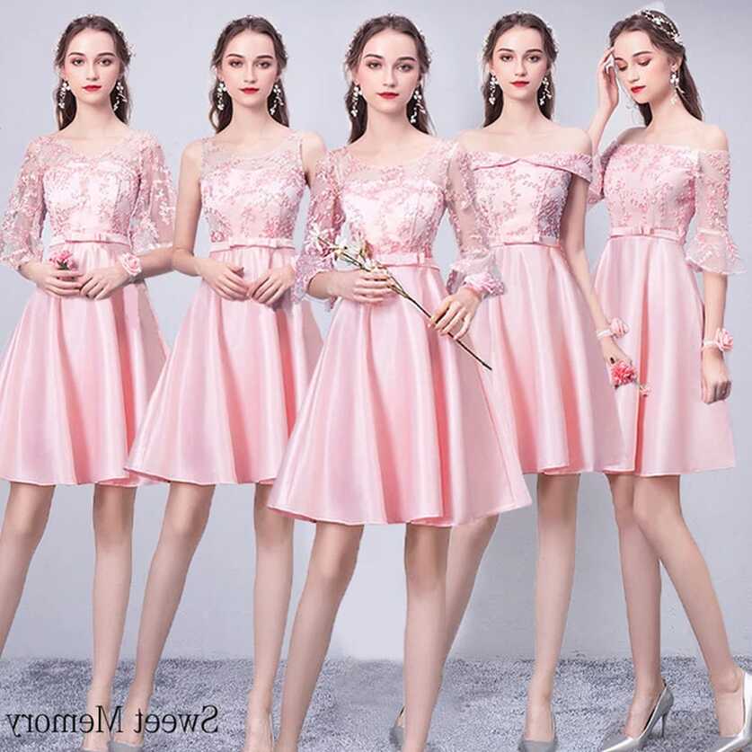 Woman Vestido Knee-Length Robes Champagne Pink Gray Simple Party ...