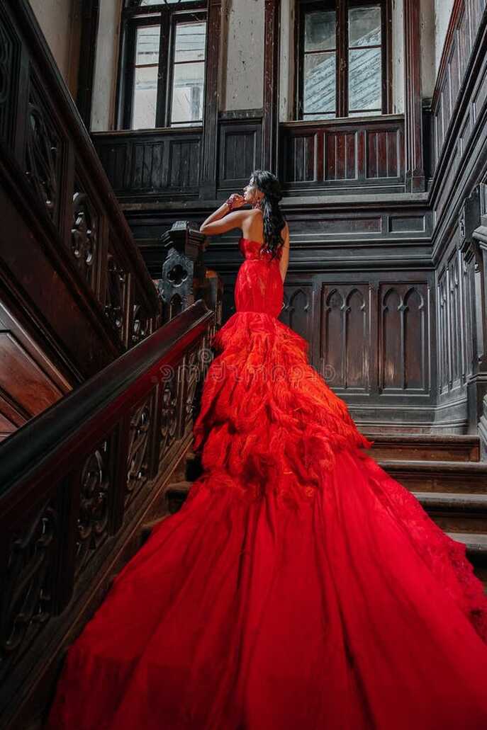 Woman Vintage Red Dress Old Castle Beautiful Princess in Seductive ...