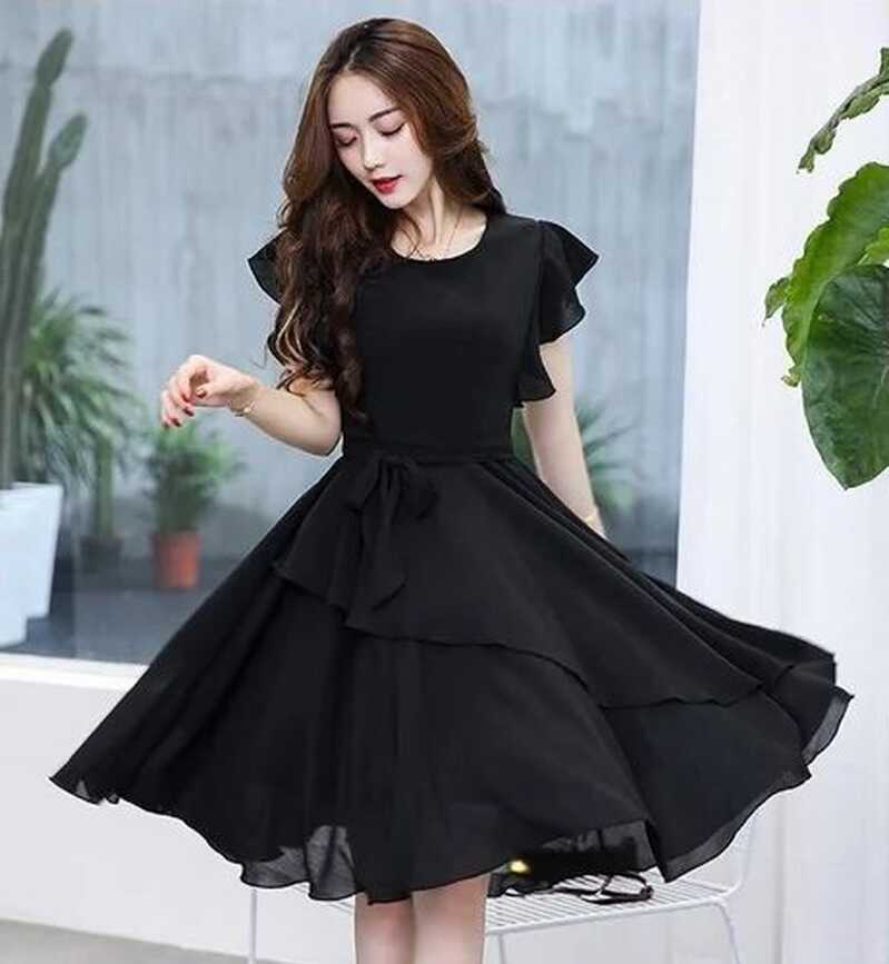 Women&#39;s Black Georgette Solid Mini Length Dress at Rs 808 ...