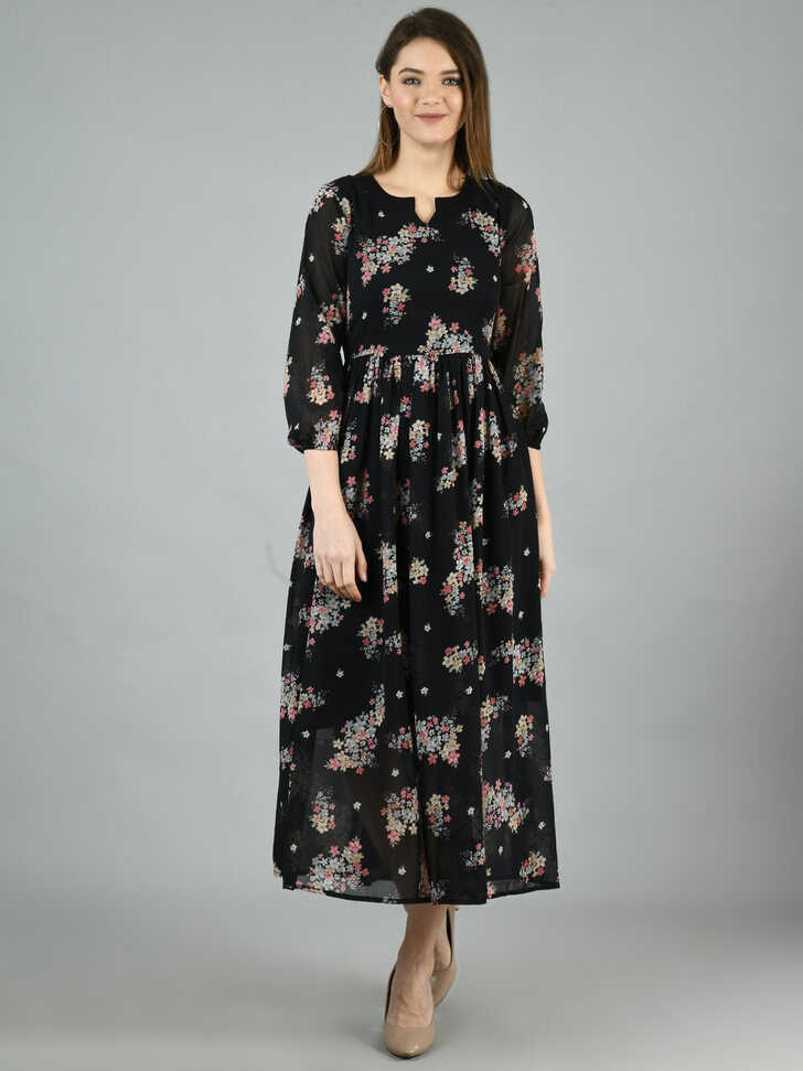 Women&#39;s Black Georgette Western long Dress – Stilento