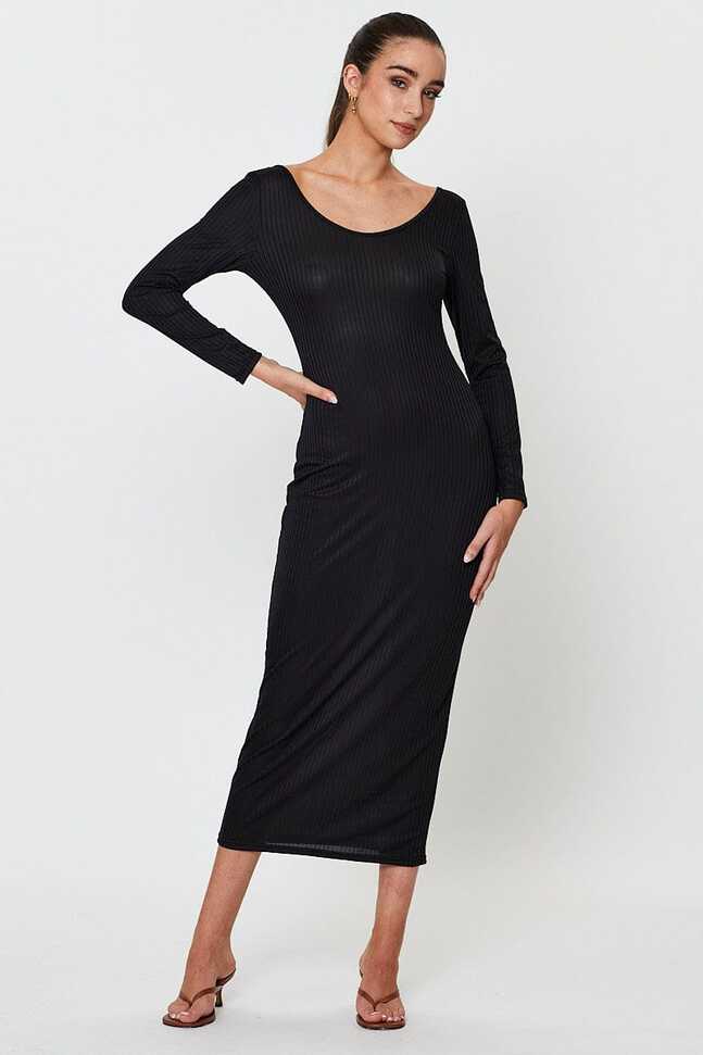 Women&#39;s Black Midi Dress Long Sleeve Bodycon | Ally Fashion