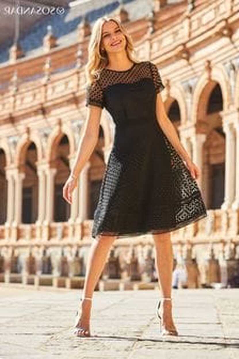 Women&#39;s Black Partywear Knee Length Lace Dresses | Next Luxembourg