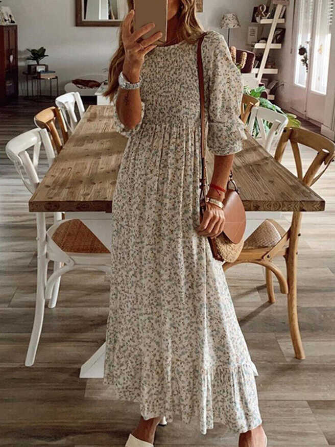 Women&#39;s Boho Floral Maxi Dress 3/4 Sleeves Holiday Party Beach ...