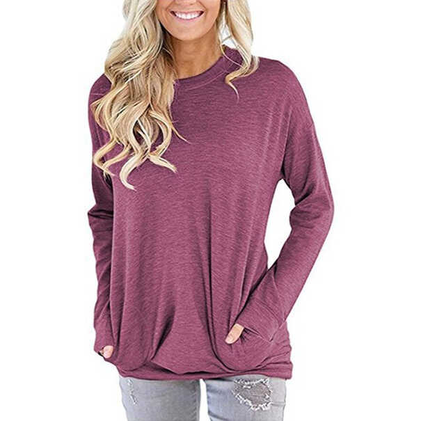 Women&#39;s Casual Loose Fit Tunic Tops Long Sleeve Comfy Pockets ...