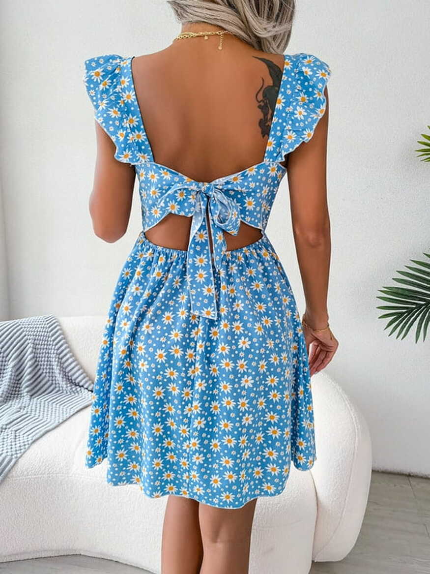 Women&#39;s Cute Tie Back Ruffle Strap flower Dress A Line sleeveless ...