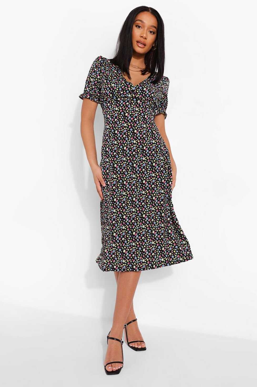 Women&#39;s Ditsy Floral Short Sleeve Midi Dress | Boohoo UK