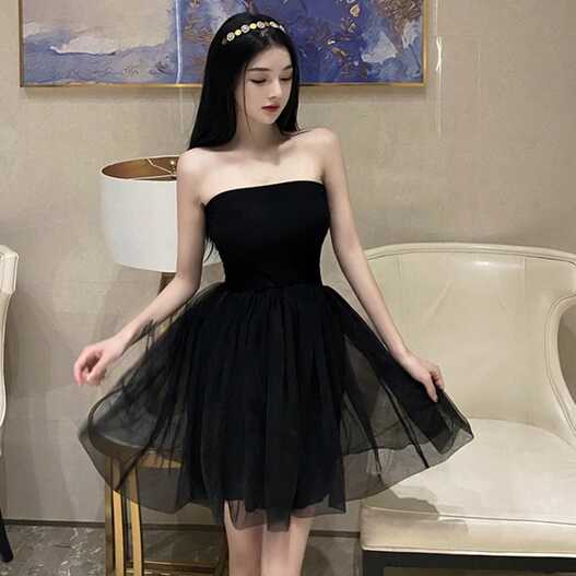 Women&#39;s Dress Gauze Splicing Fashion Korean Version Off Shoulder