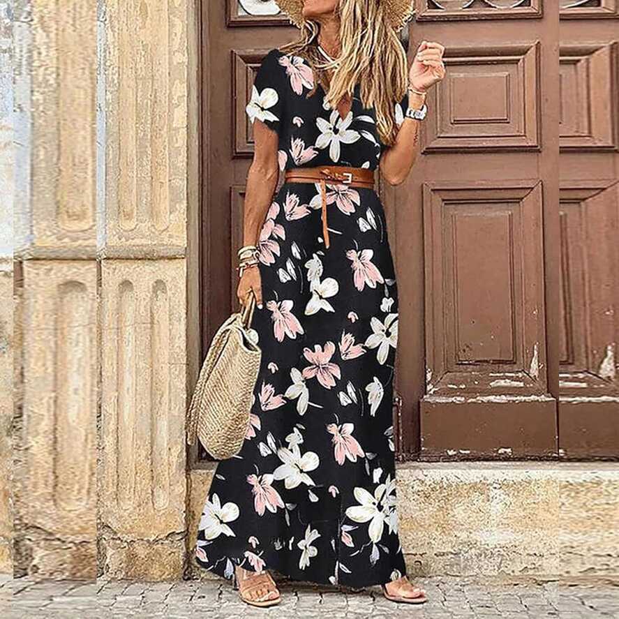 Women&#39;s Floral Print A-line Maxi Dress Floral Print Summer Fashion ...