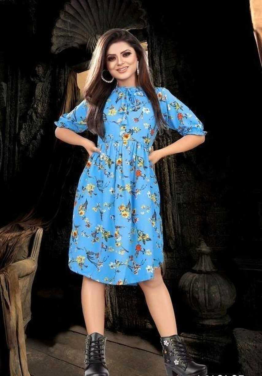 Women&#39;s Knee Length Light Blue Casual Floral Dress at Rs 799.00 ...