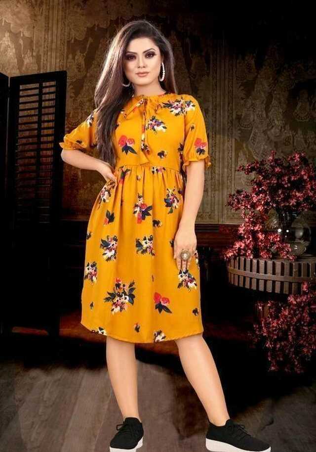 Women&#39;s Knee Length Yellow Casual Floral Dress – Designer mart