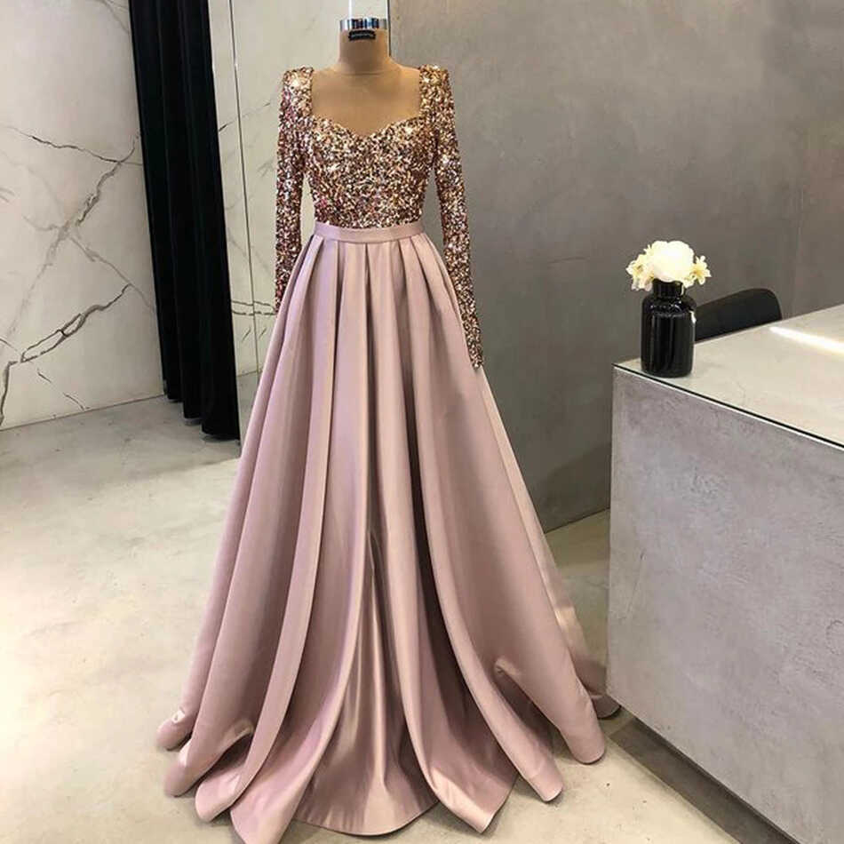 Women&#39;s Long Prom Dress 2023 A-line Sweetheart Neck Long Sleeves ...