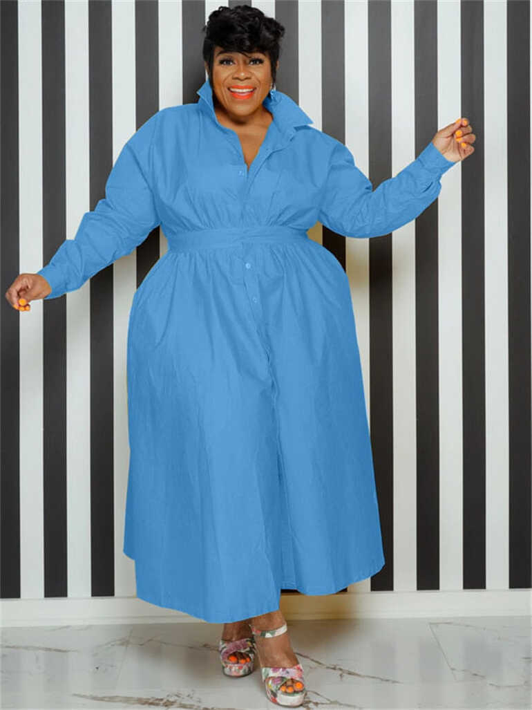 Women&#39;s Maxi Shirt Fashion Designer Casual Long Dresses (Plus Size ...