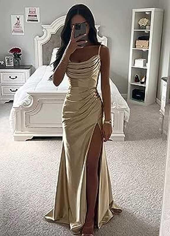 Women&#39;s Mermaid Prom Dresses Cowl Neck Ruched Soft Satin Black ...