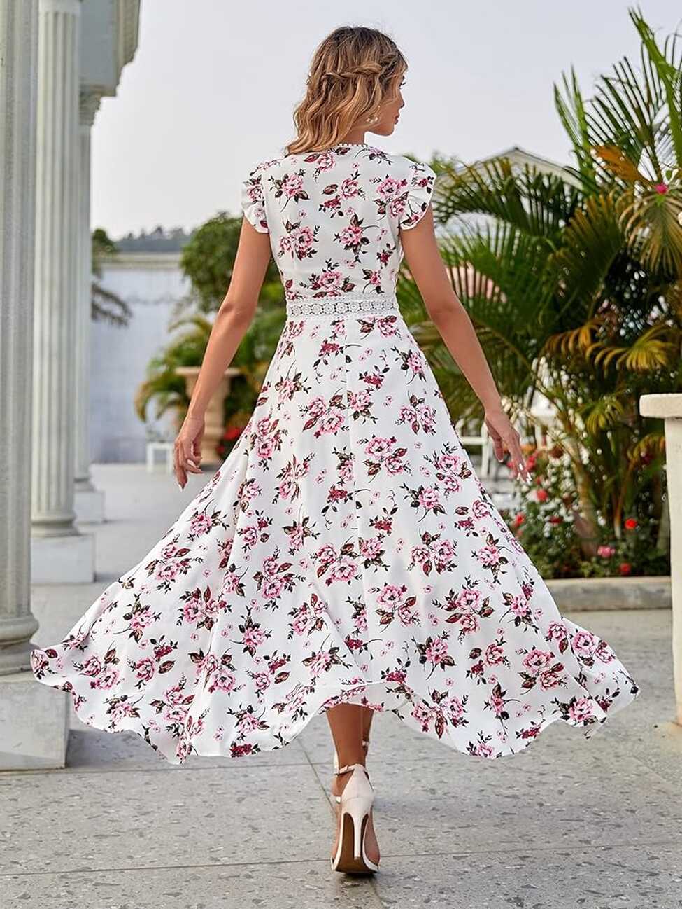 Women&#39;s Midi Dress Summer All Over Floral Print High Low Hem A ...