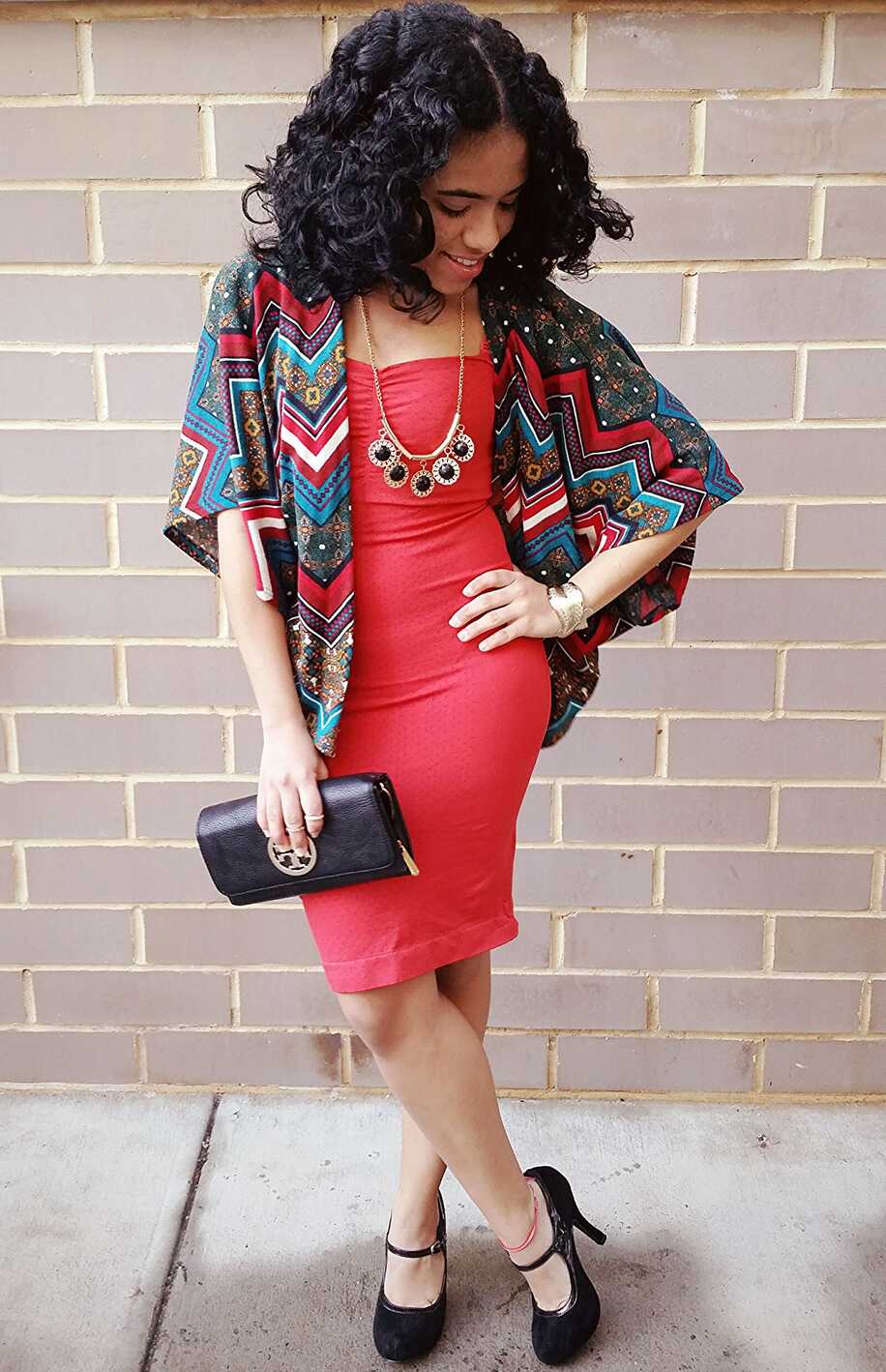 Women&#39;s Multi colored Geometric Kimono, Red Bodycon Dress, Black ...