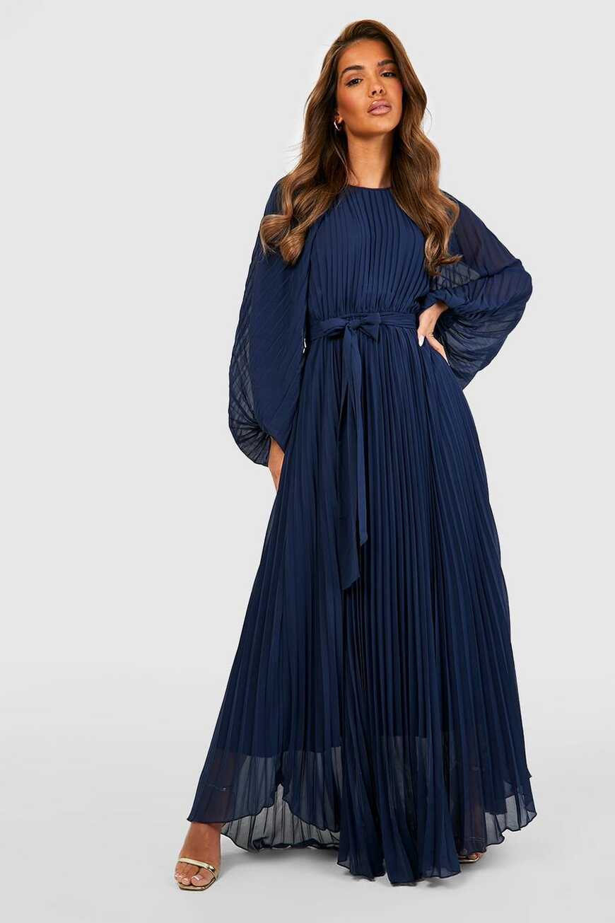 Women&#39;s Pleated Long Sleeve Maxi Dress | Boohoo UK