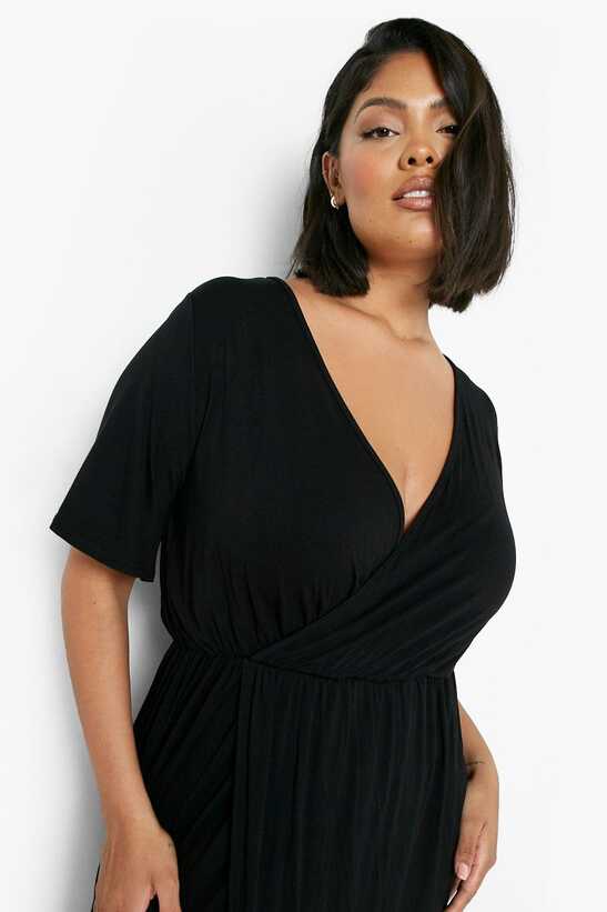 Women&#39;s Plus Angel Sleeve Wrap Maxi Dress | Boohoo UK