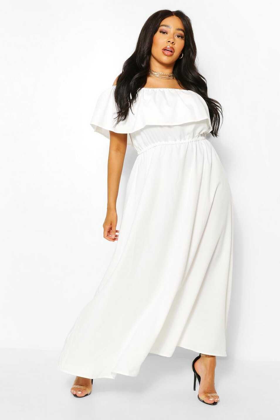 Women&#39;s Plus Ruffle Bardot Maxi Dress | Boohoo UK