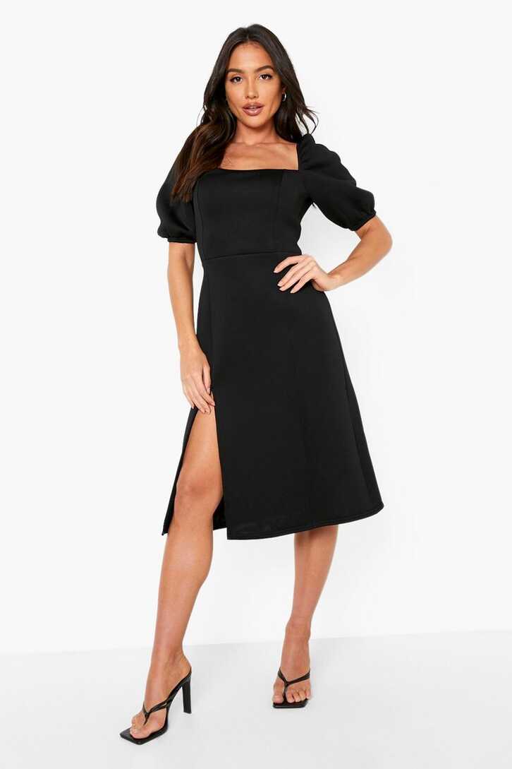 Women&#39;s Puff Sleeve Square Neck Midi Dress | Boohoo UK