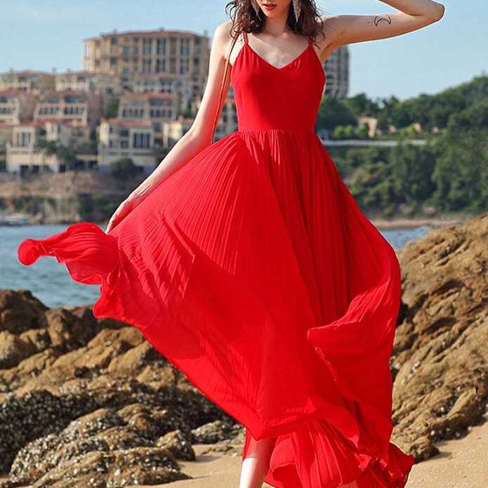 Women&#39;s Red Maxi Dress - V-neck - 3 Sizes from Apollo Box