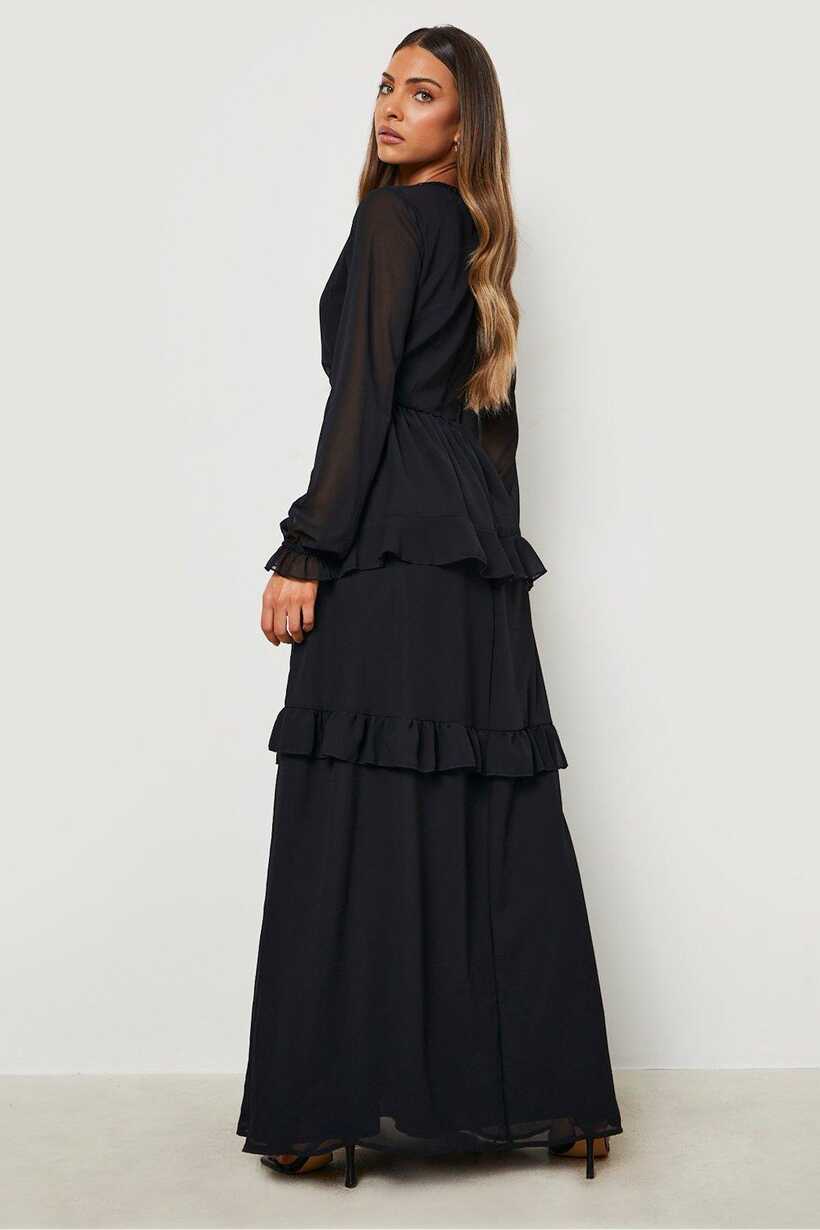 Women&#39;s Ruffle Tiered Long Sleeve Maxi Dress | Boohoo UK