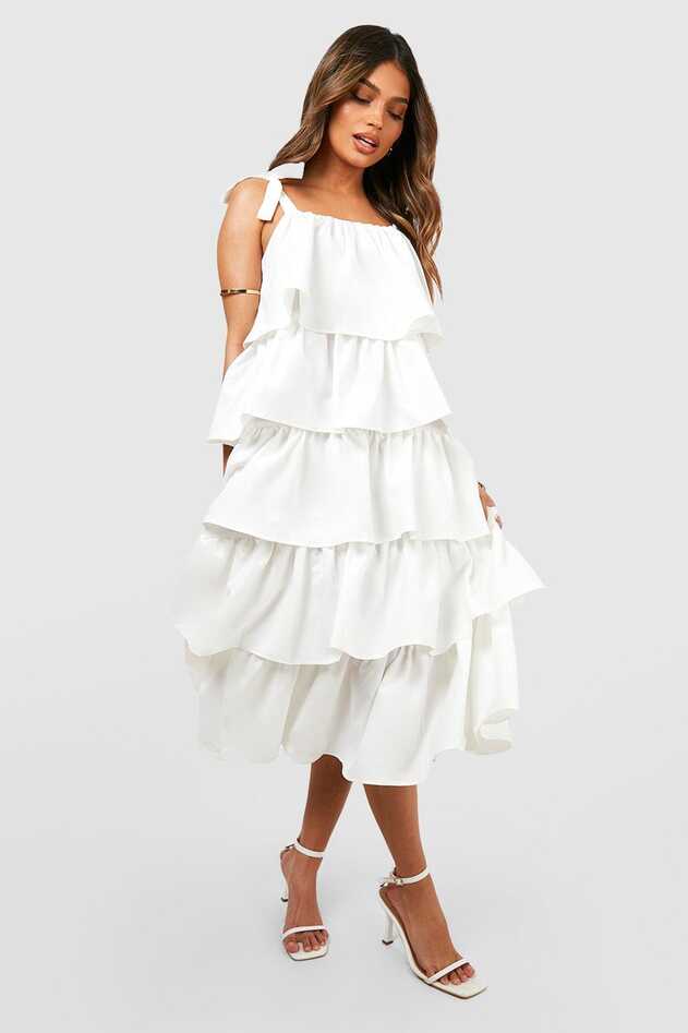 Women&#39;s Ruffle Tiered Midi Dress | Boohoo UK