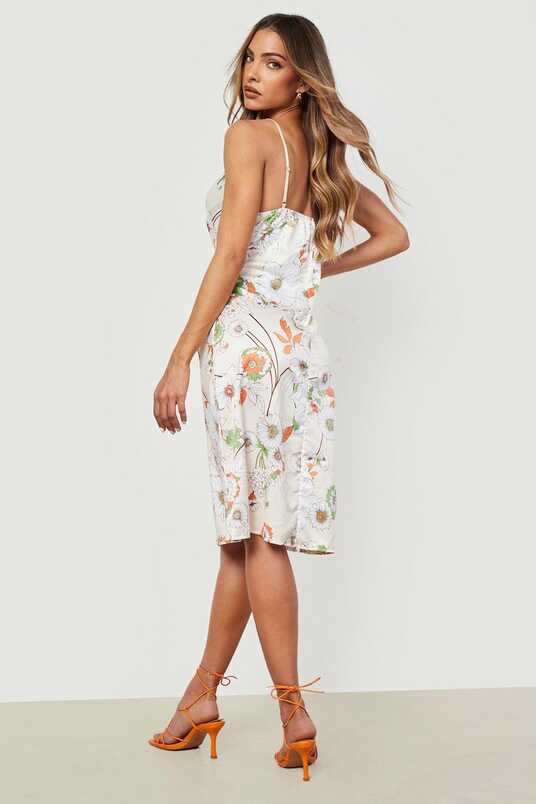 Women&#39;s Satin Floral Strappy Midi Dress | Boohoo UK