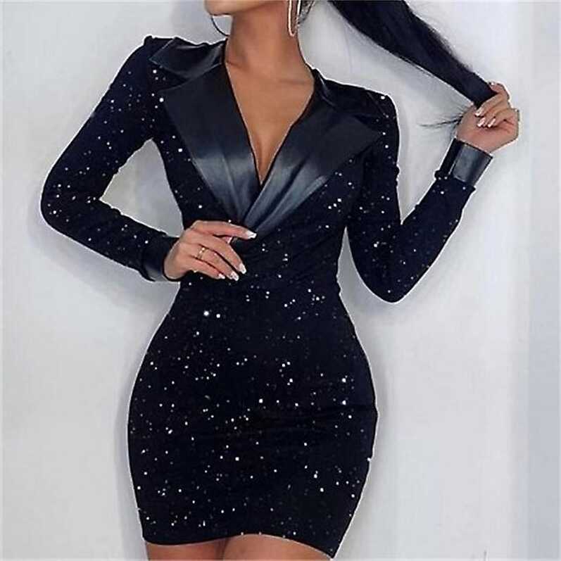 Women&#39;s Semi Formal Blazer Dress Bodycon Mini Dress Black Long ...