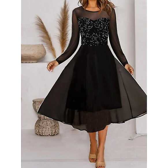 Women&#39;s Semi Formal Party Dress A Line Dress Midi Dress Black Long ...