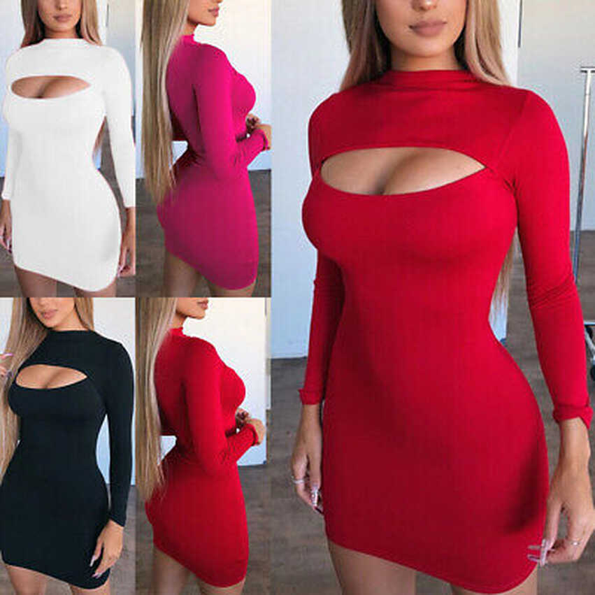 Women&#39;s Sexy Long Sleeve Bodycon Mini Dress Ladies Party Slim ...