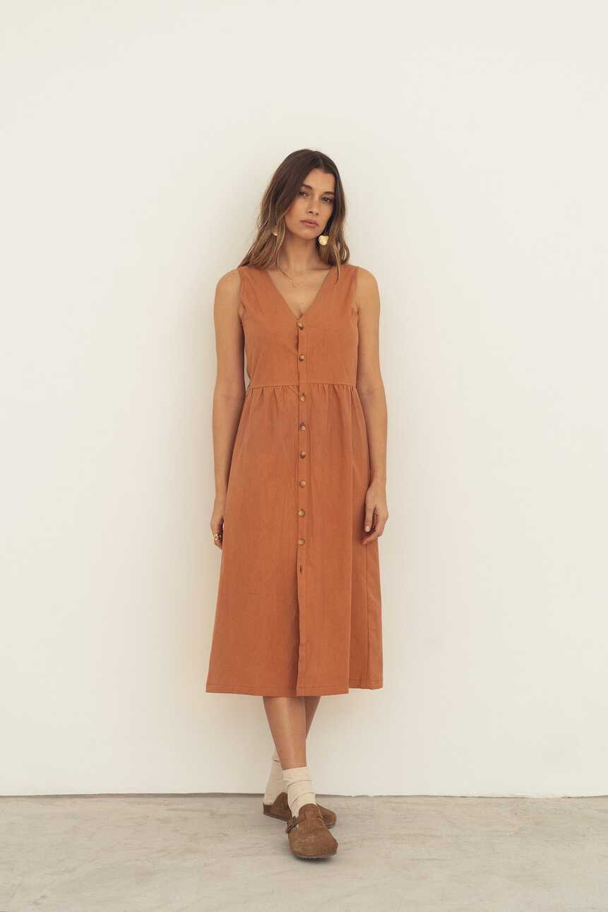 Women&#39;s Sleeveless Button Up Midi Dress in Recycled Cotton- Peach ...