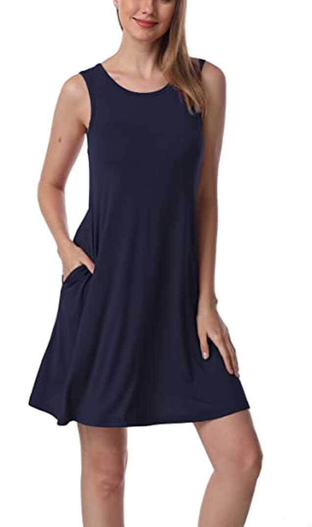 Women&#39;s Sleeveless Loose Plain Dresses T Shirt Tank Casual Short Dress