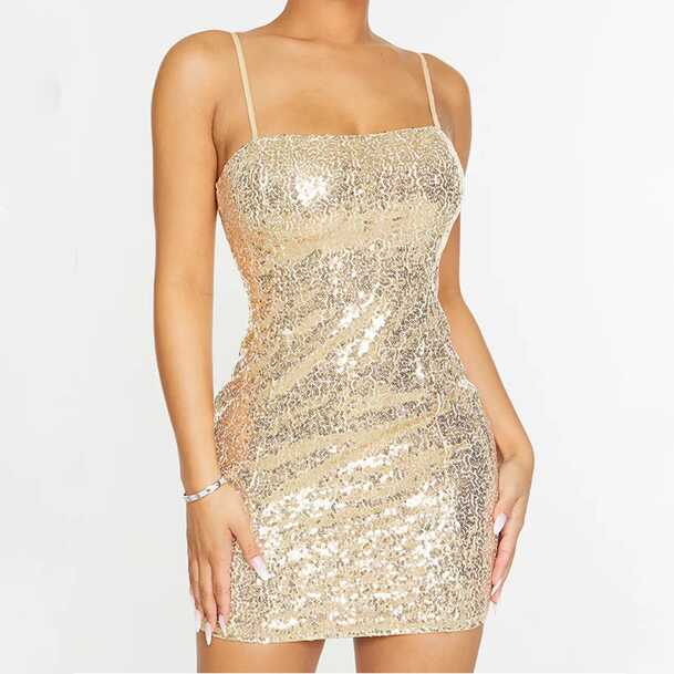 Women&#39;s Spaghetti Strap Sequins Glitter Short Dress Sparkly ...