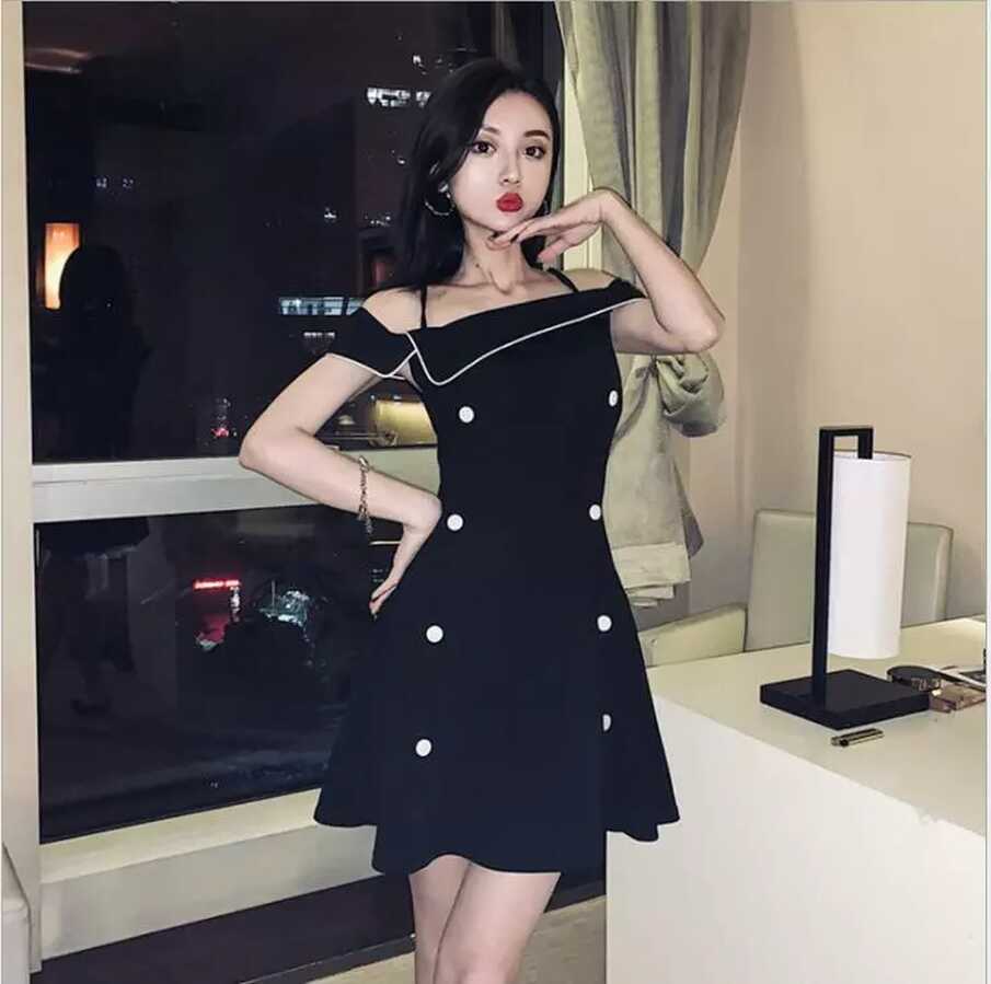 Women&#39;s Spring/Summer Korean New Fashion Black Dress Party Rrom ...