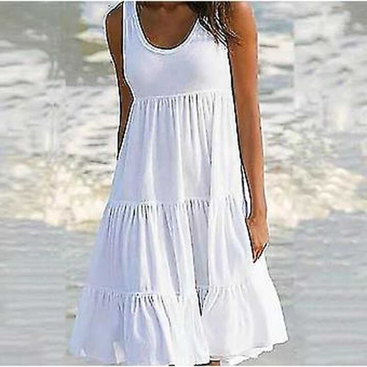 Women&#39;s Summer Beach Dress Sleeveless Round Neck Sexy Midi Dress ...