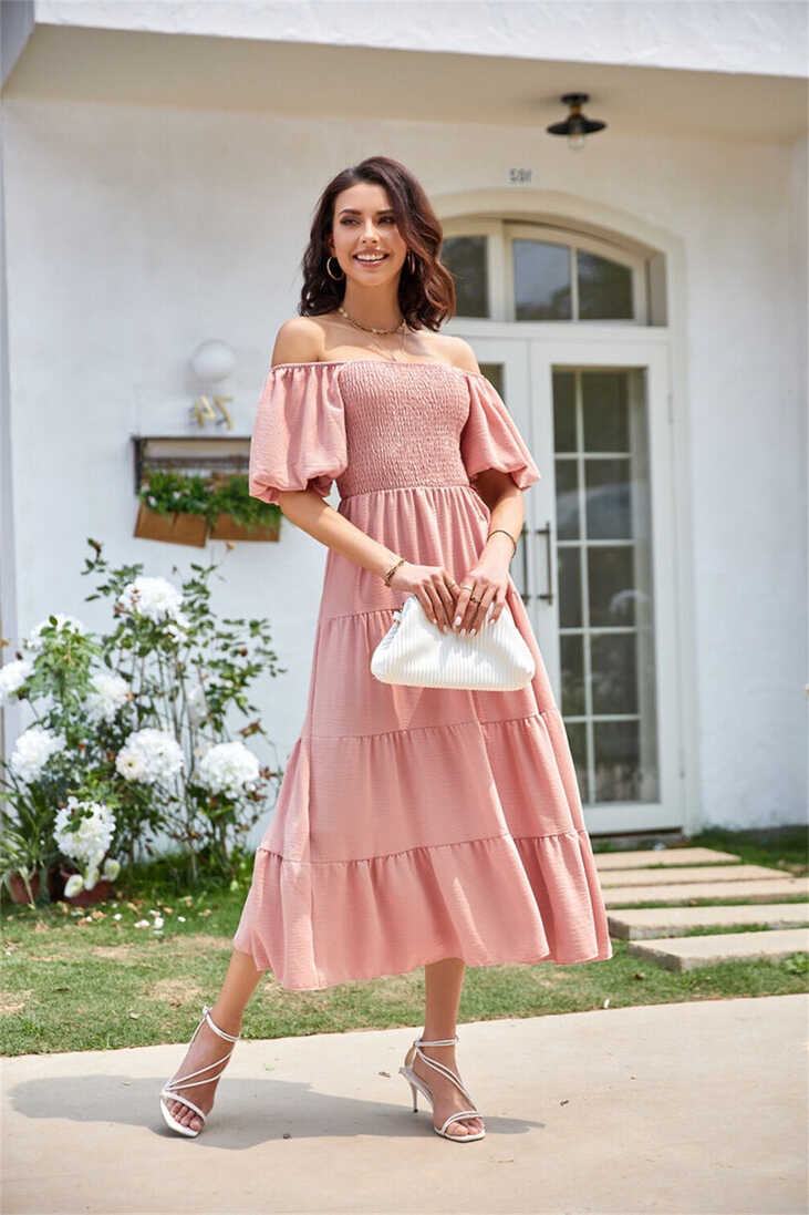 Women&#39;s Summer Dresses Elegant Dress Bubble Short Sleeve Dress ...