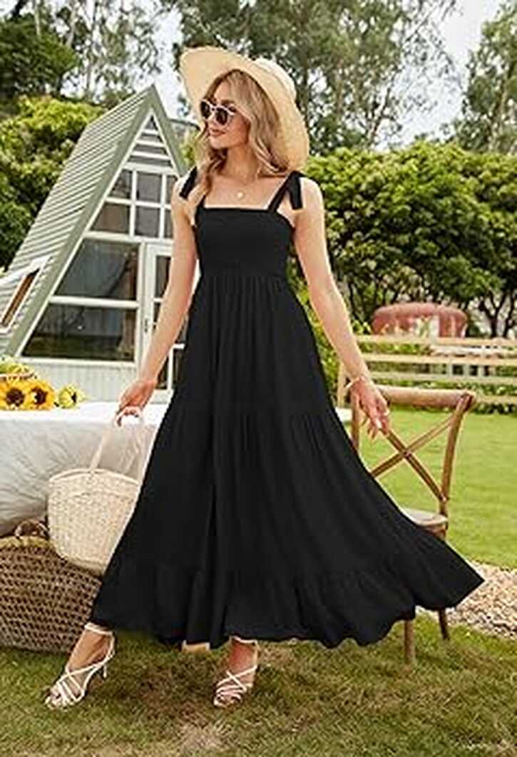 Women&#39;s Summer Maxi Dress Spaghetti Strap Square Casual Boho Beach ...