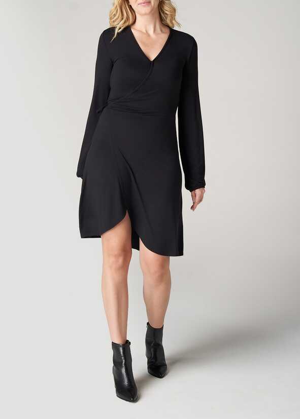 Women&#39;s Tall Wrap Dress: Long Sleeve Jersey Wrap Black Dress ...