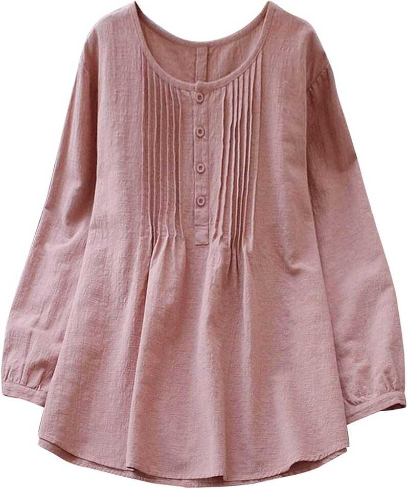 Women&#39;s Tops Casual Loose Long Sleeve Plain Buttons T-Shirt ...