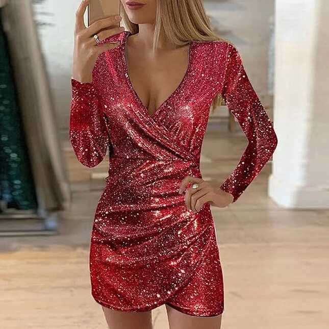 Women&#39;s V Neck Sequins Elegant Simple Style Party Dress Long ...