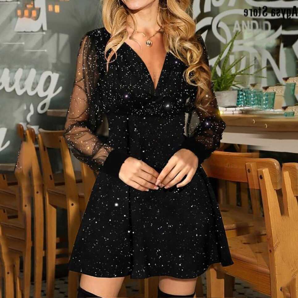 Women&#39;s V-neck Glittery Sequins Disco Tops - Fashion Dress with ...