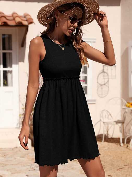 Women&#39;s Vest Dress Summer Sleeveless Fit Flare Mini Ruffle Dresses ...