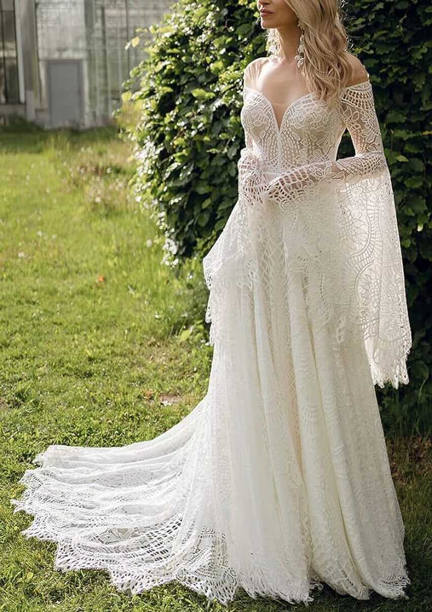 Women&#39;s Wedding Dresses Boho for Bride with Long Sleeves Plus Size ...