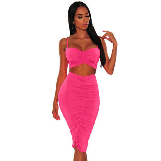 Women 2 Piece Bodycon Two Piece Crop Top and Skirt Set Party ...